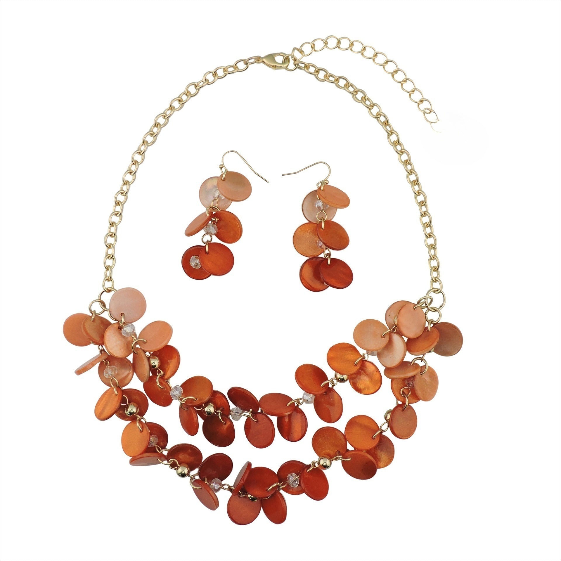 Wholesale Holiday Style Round Natural Dyed Shell Earrings Necklace